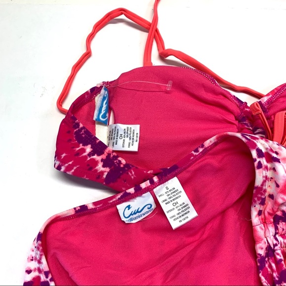CALIFORNIA WAVES Size S Pink Tie Dye 2‎ Piece Bandeau Bikini - Picture 4 of 6